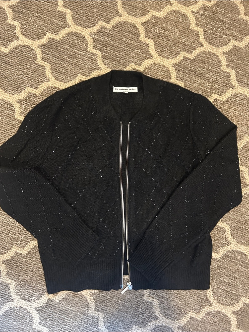The Cashmere Project Women’s Black Quilted Zip Cardigan
